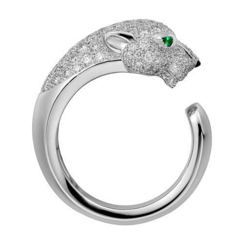【包税】CARTIER/卡地亚 Panthère 系列 18K金白金钻石祖母绿玛瑙戒指 镶嵌137颗明亮切割钻石N4224900 商品图0