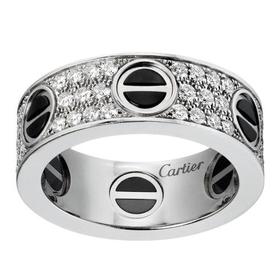 【包税】CARTIER/卡地亚 经典款LOVE 18K金白金陶瓷钻石戒指 镶嵌66颗明亮式切割钻石B4207600