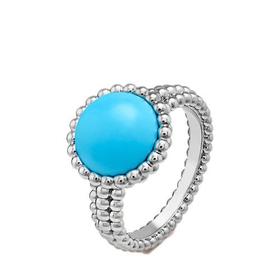 【包税】Van Cleef & Arpels/梵克雅宝 经典Perlée couleurs系列 18K金白金镶嵌圆形绿松石戒指指环VCARP4DQ00