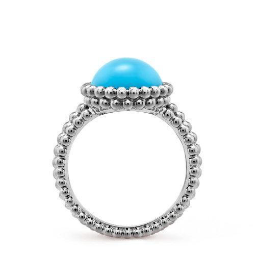 【包税】Van Cleef & Arpels/梵克雅宝 经典Perlée couleurs系列 18K金白金镶嵌圆形绿松石戒指指环VCARP4DQ00 商品图2