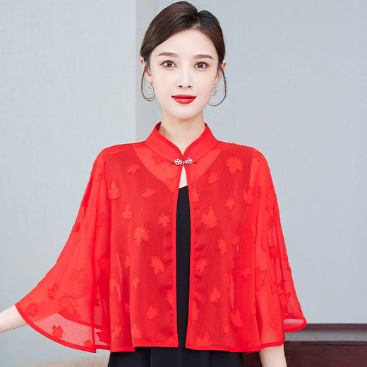 芙黛怡8508款夏季雪纺披肩斗篷纯色百搭配吊带裙子外搭 商品图0