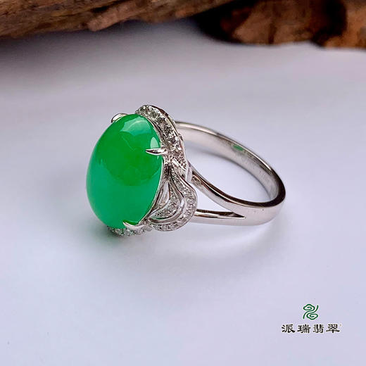 派瑞翡翠 18k金翡翠戒指 冰种 绿色 商品图3