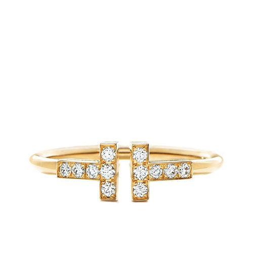 【包税】Tiffany & Co./蒂芙尼 经典Tiffany T系列 18K金黄金镶嵌钻石T形Wire戒指婚戒GRP07759 商品图0