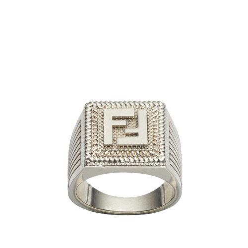 【包税】FENDI/芬迪 2021秋冬新款 FF GUILLOCH?E系列 钯色金属FF图案扭索饰纹雕刻戒指7AJ535B08F1987 商品图0