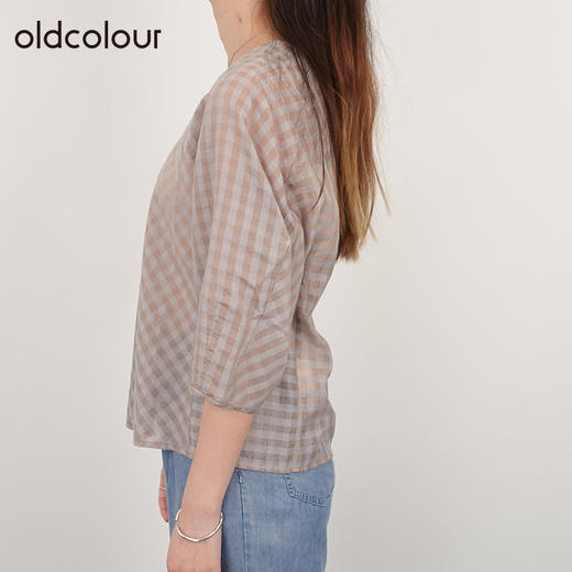 oldcolour21夏方领泡泡袖格子显瘦修身气质法式衬衫N24012289 商品图1