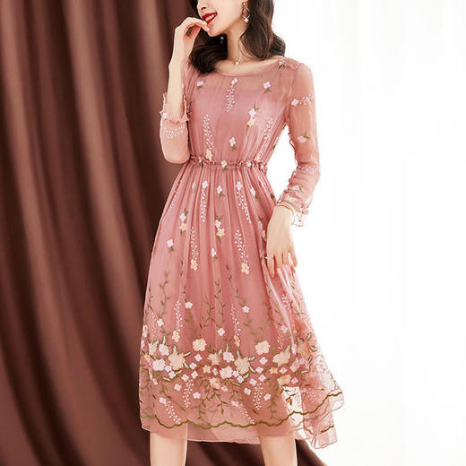 气质印花松紧腰，时尚真丝连衣裙 SM-82093289 商品图1