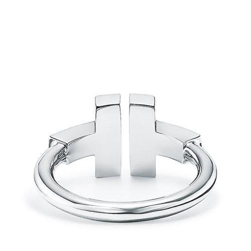 【包税】Tiffany & Co./蒂芙尼 经典Tiffany T系列 18K金白金镶嵌钻石绿松石T形装饰戒指婚戒GRP11098 商品图2