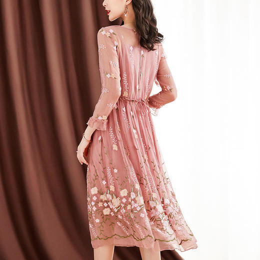 气质印花松紧腰，时尚真丝连衣裙 SM-82093289 商品图2