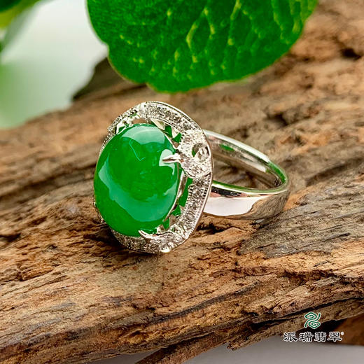 派瑞翡翠 18k金翡翠戒指 冰种 绿色 商品图1