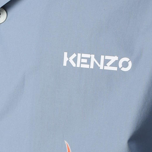 KENZO 高田贤三 男士棉质字母 LOGO 火焰印花短袖衬衫 蓝色 FC55 CH140 9S6 61 商品图2