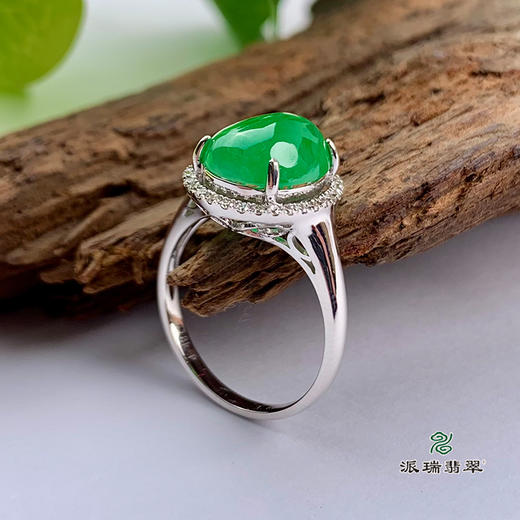 派瑞翡翠 18k金翡翠戒指 冰种 绿色 商品图3