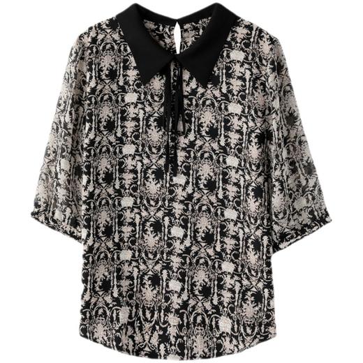 MZ802452 通勤高端真丝桑蚕丝衬衣女2022年新款复古翻领半袖薄款大码上衣夏 商品图1