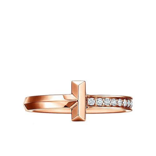 【包税】Tiffany & Co./蒂芙尼 T1系列 18K金玫瑰金镶嵌钻石2.5mm宽戒指指环GRP11292 商品图0