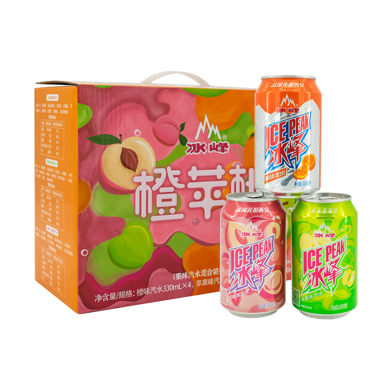 冰峰橙味/白桃味/苹果味（4+4+4）330ml*12罐龙峰橙祥混合装汽水饮料（新老包装随机发货）