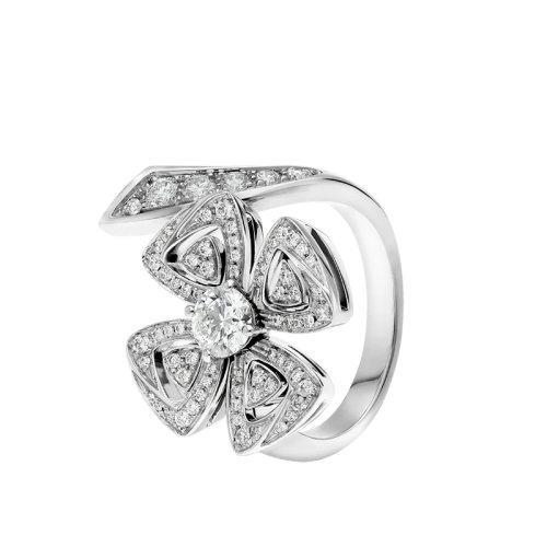 【包税】BVLGARI/宝格丽 经典FIOREVER系列 18K金白金镶嵌圆形主钻密钉钻石四叶草戒指指环356914 商品图0