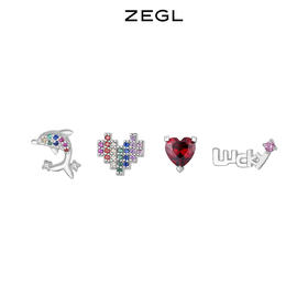 ZEGL设计师环岛日记系列925纯银养耳洞耳钉女爱心耳环夏季耳饰品