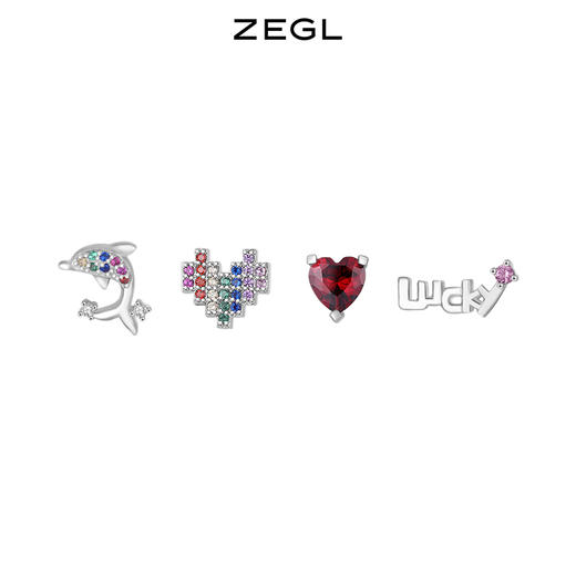 ZEGL设计师环岛日记系列925纯银养耳洞耳钉女爱心耳环夏季耳饰品 商品图0
