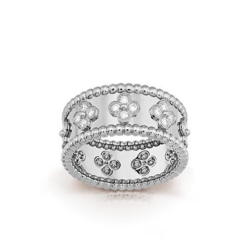 【包税】Van Cleef & Arpels/梵克雅宝 21新款Perlée trèfles系列 小号款18K金白金三叶草图案镶嵌28颗钻石戒指指环VCARO9ND00 商品图1