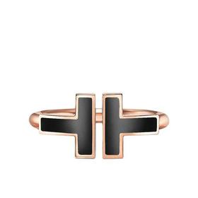 【包税】Tiffany & Co./蒂芙尼 经典Tiffany T系列 18K金玫瑰金镶嵌黑色缟玛瑙T形图案Wire戒指指环GRP11095