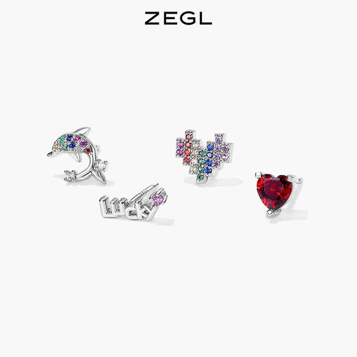 ZEGL设计师环岛日记系列925纯银养耳洞耳钉女爱心耳环夏季耳饰品 商品图1