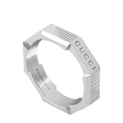 【包税】GUCCI/古驰 2021春夏新款 Link to Love系列 18k金白金Gucci铭文条纹宽形戒指662103J85029000 商品图1