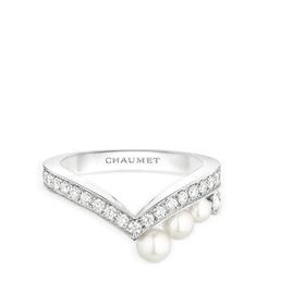 【包税】Chaumet/尚美 经典JOS?PHINE系列 18k金白金约瑟芬皇后珍珠钻石戒指 083290