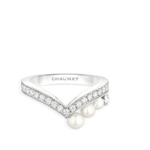 【包税】Chaumet/尚美 经典JOS?PHINE系列 18k金白金约瑟芬皇后珍珠钻石戒指 083290 商品图0