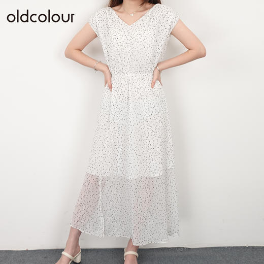 oldcolour21夏法式小众V领波点修身显瘦气质连衣裙N24104419 商品图1