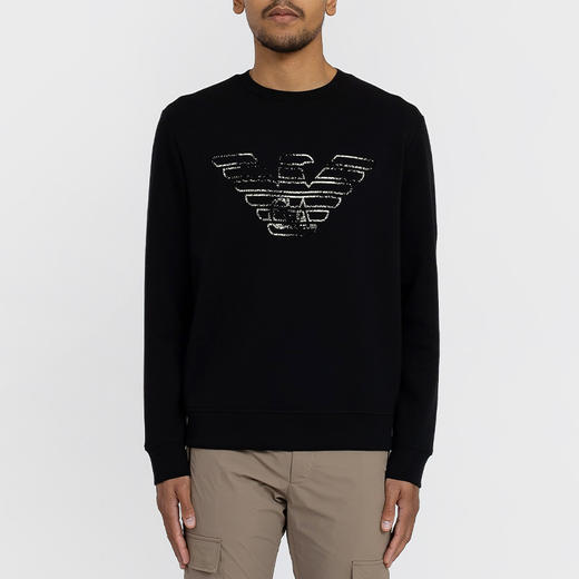 EMPORIO ARMANI 阿玛尼 男士棉质徽标印花长袖卫衣 黑色 3L1MFG 1JHSZ 0051 商品图1