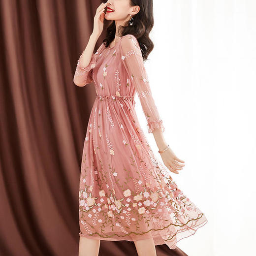 气质印花松紧腰，时尚真丝连衣裙 SM-82093289 商品图0