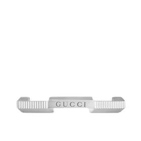 【包税】GUCCI/古驰 2021春夏新款 Link to Love系列 18k金白金Gucci铭文条纹戒指??662097J85029000
