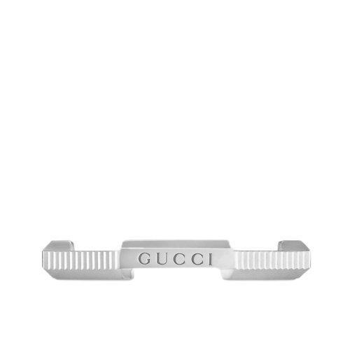【包税】GUCCI/古驰 2021春夏新款 Link to Love系列 18k金白金Gucci铭文条纹戒指??662097J85029000 商品图0