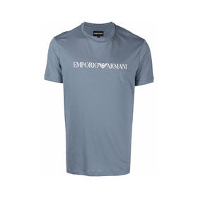 EMPORIO ARMANI 阿玛尼 男士棉质字母徽标印花圆领短袖T恤 灰蓝色 8N1TN5 1JPZZ 0683