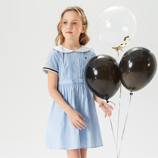mettekids儿童裙子2022夏季新款女孩洋气时髦白色条纹女童连衣裙 商品图1