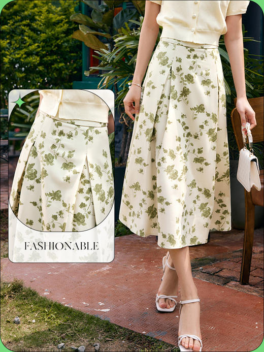 OLrain法式高级穿搭碎花半身裙女夏季2022新款高腰气质a字伞摆裙 商品图3