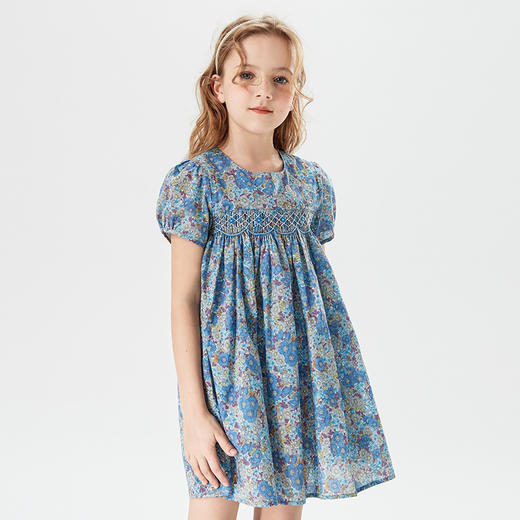 mettekids儿童裙子泡泡袖公主裙女童连衣裙夏中大童纯棉碎花裙 商品图1