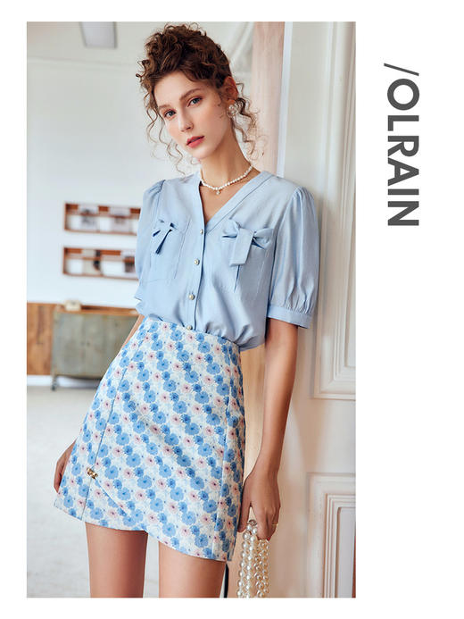 OLrain法式高级穿搭V领衬衫女夏季2022新款宽松显瘦蝴蝶薄款衬衣 商品图3