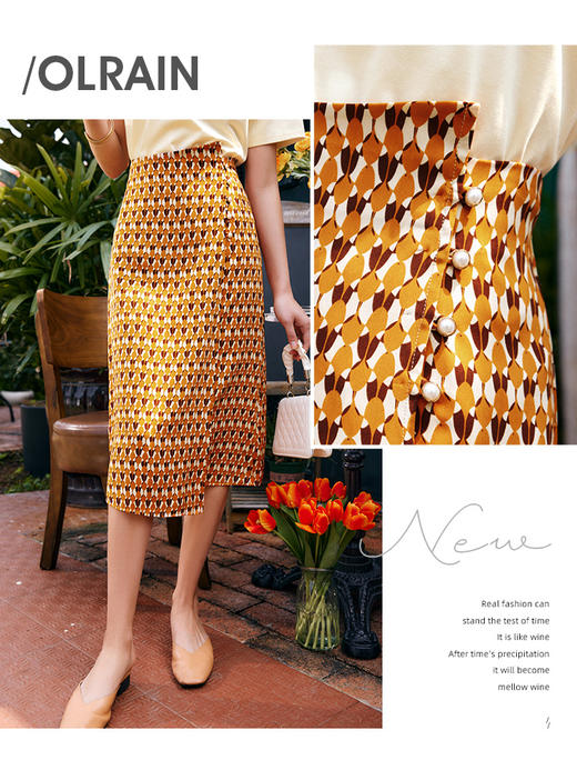 OLrain法式高级穿搭碎花雪纺半身裙女夏季2022新款高腰提臀a字裙 商品图2