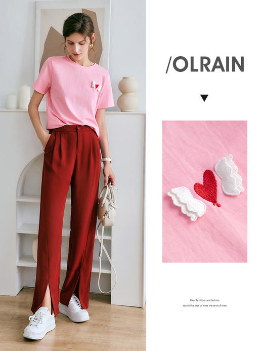 OLrain法式高级穿搭粉色t恤女夏季2022新款宽松薄款显瘦短袖上衣 商品图5