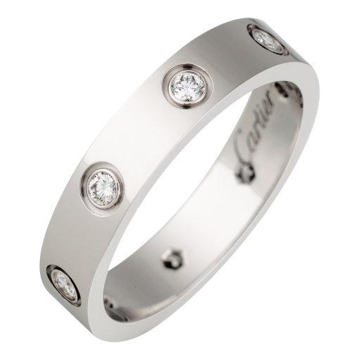 【包税】CARTIER/卡地亚 经典款 LOVE 18K金白金钻石结婚戒指镶嵌8颗钻石B4050600 商品图1
