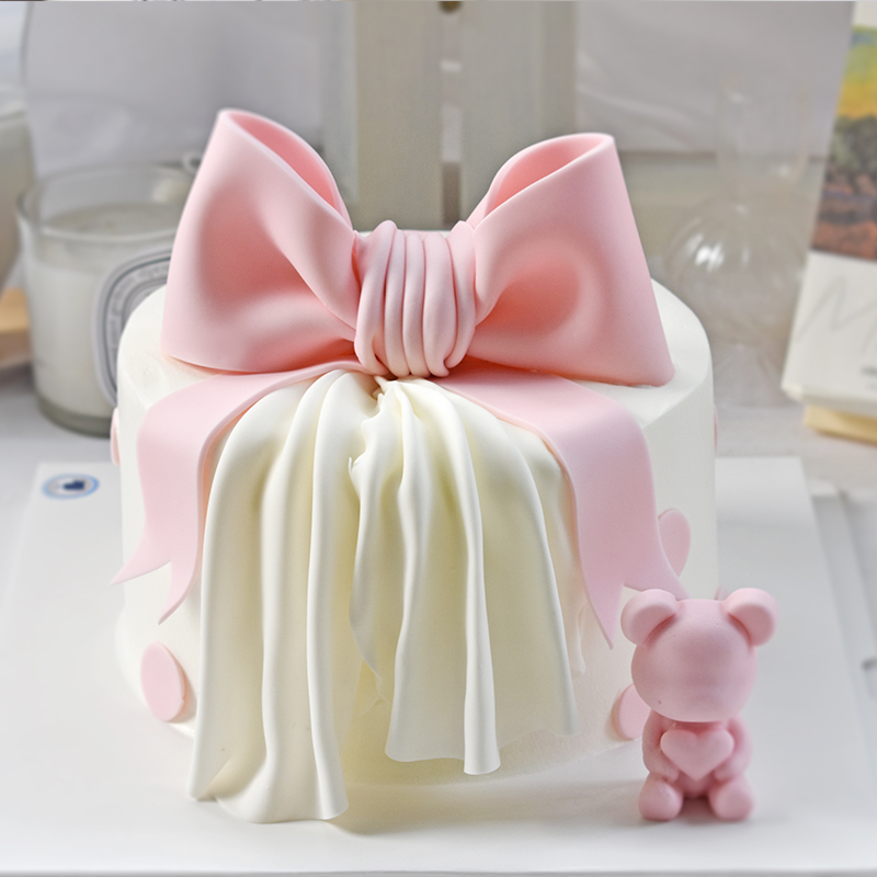【粉色仙女蝴蝶结小熊】- 千层生日蛋糕