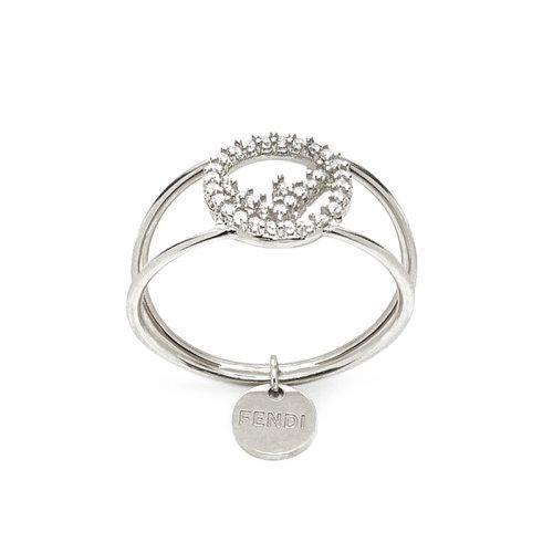 【包税】FENDI/芬迪 2021春夏新款 F FENDI系列 女士银色金属Fendi刻字的个性化吊坠天然晶体戒指8AG9306DMF0GGH 商品图0