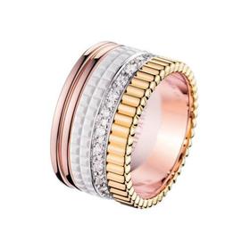 【包税】BOUCHERON/宝诗龙  quatre系列 大号18k金白金黄金玫瑰金白色版25颗圆形钻石戒指 JRG01599