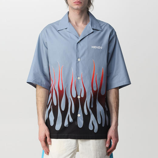 KENZO 高田贤三 男士棉质字母 LOGO 火焰印花短袖衬衫 蓝色 FC55 CH140 9S6 61 商品图0