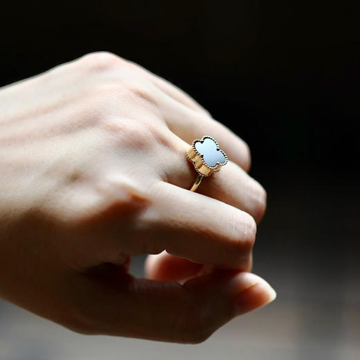 高冰种厚庄墨翠四叶草戒指18k黄金镶嵌 商品图10