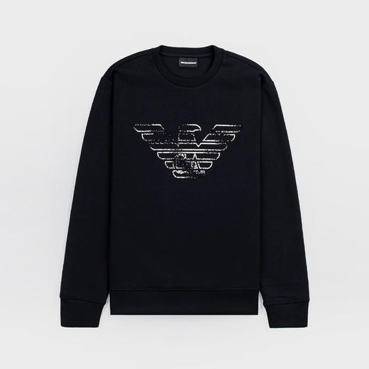EMPORIO ARMANI 阿玛尼 男士棉质徽标印花长袖卫衣 黑色 3L1MFG 1JHSZ 0051 商品图0