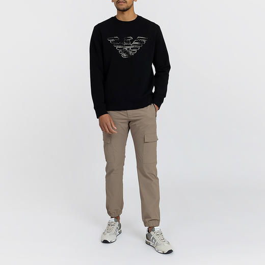 EMPORIO ARMANI 阿玛尼 男士棉质徽标印花长袖卫衣 黑色 3L1MFG 1JHSZ 0051 商品图3