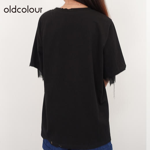 oldcolour夏宽松百搭休闲慵懒纯色上衣中长款圆领T恤N24021404 商品图3