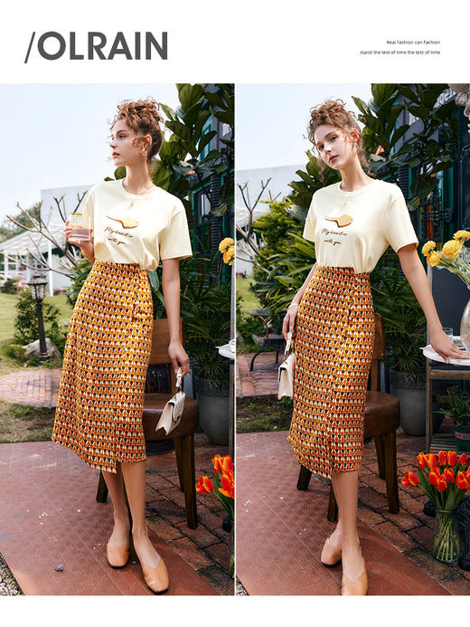 OLrain法式高级穿搭碎花雪纺半身裙女夏季2022新款高腰提臀a字裙 商品图1