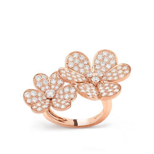 【包税】Van Cleef & Arpels/梵克雅宝 21春夏新款Frivole系列 18K金玫瑰金镶嵌112颗钻石三叶草花瓣形戒指指环VCARP7RK00 商品图1